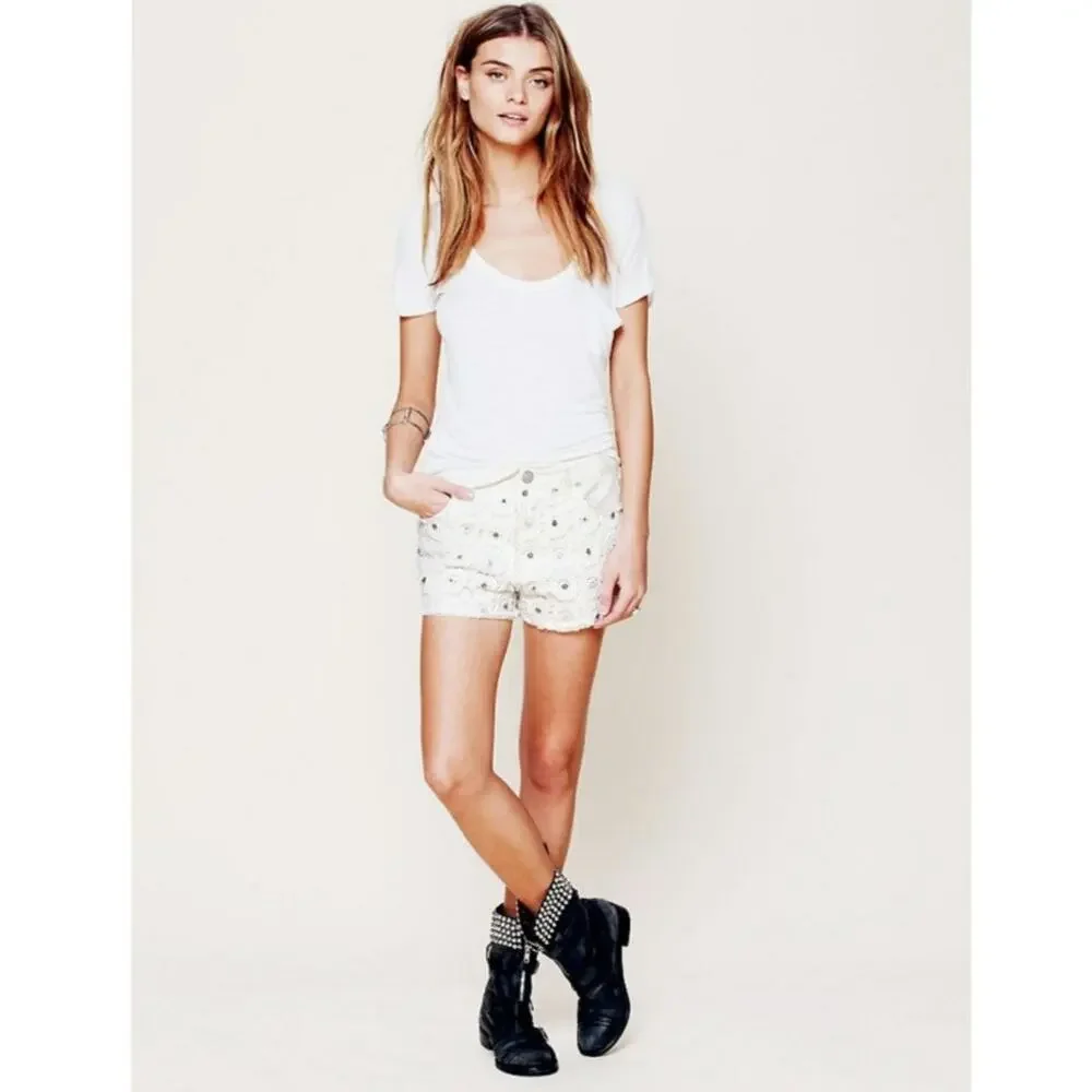 Free People Crochet Applique Rhinestone Cutoff Shorts - Picture 8 of 9